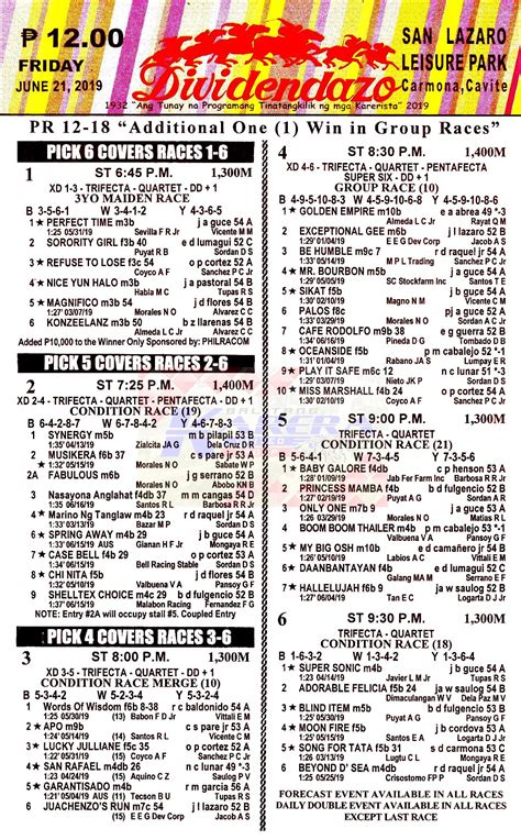 dividendazo race program today|san lazaro racing programs.
